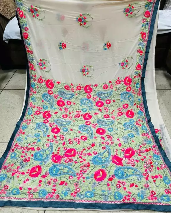 Hand embroidery pure Georgette saree uploaded by Lucknowi Ada Chikankari Studio on 12/9/2022
