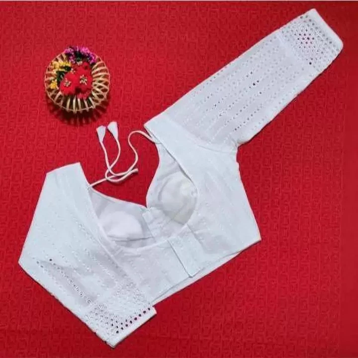 Stylish Party Wear Cotton Full Sleeve Hakoba V Neck Reaymade Stitched Saree Blouse for Wholesale uploaded by Blousekart on 12/9/2022