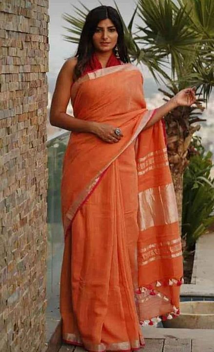 Pure linen by linen saree, length..5.5mtr with mtr contrast blouse. uploaded by business on 1/30/2021