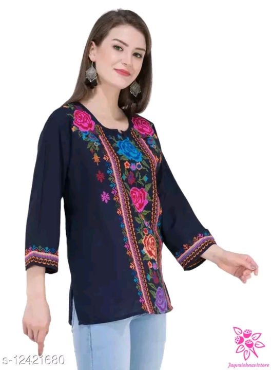 SAAKAA Women's Rayon Navy Blue Embroidered Top
 uploaded by business on 12/10/2022