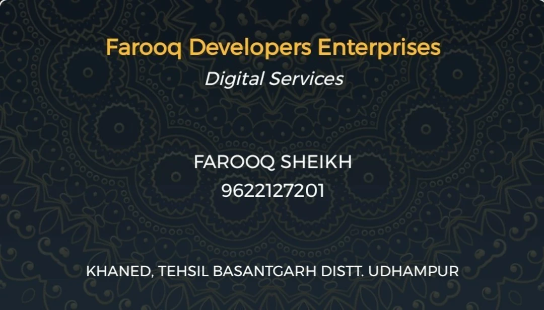 Visiting card store images of Farooq developers