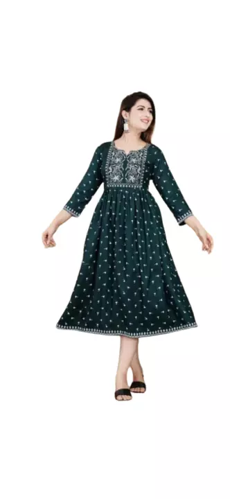Deep green anarkali gown printed front silver embroidery uploaded by business on 12/10/2022