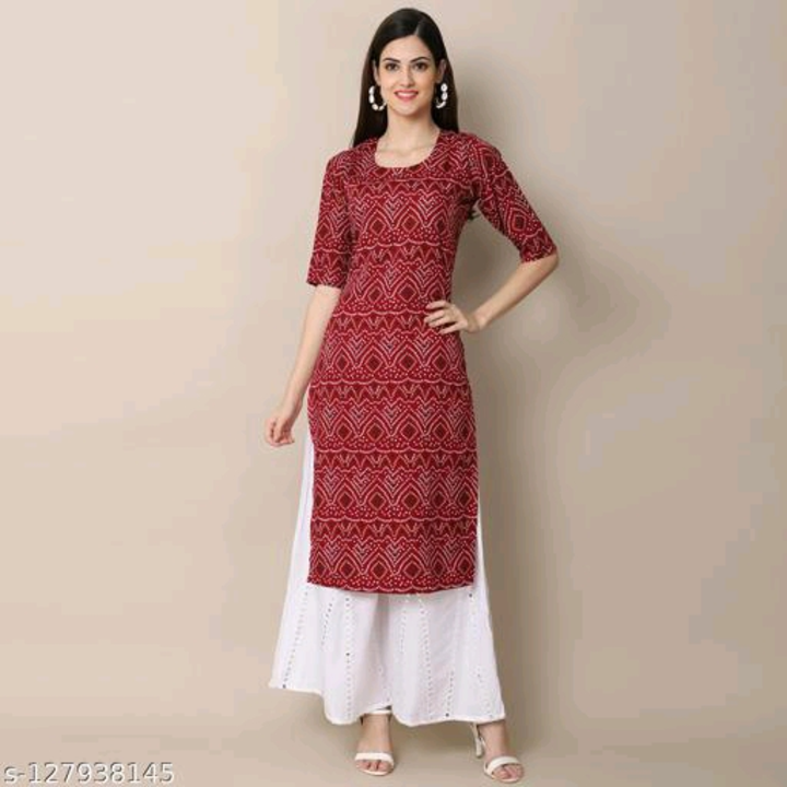 Catalog Name:*Aakarsha Sensational Kurtis*
Fabric: Crepe
Sleeve Length: Three-Quarter Sleeves
Patter uploaded by business on 12/11/2022