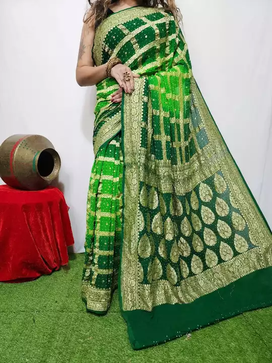 Post image Hey! Checkout my new product called
Pure banarasi silk Rai bandhej saree.