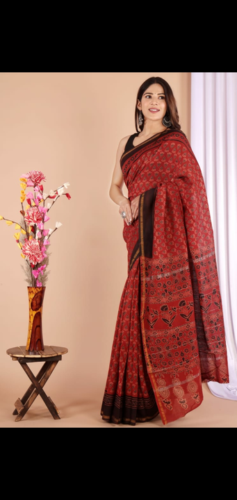 Chanderi silk hand block print saree uploaded by Suits sarees nd running febric on 12/11/2022