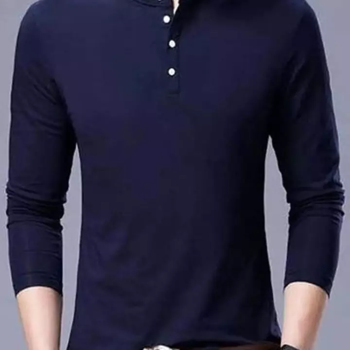 Stylish Cotton Navy Blue Solid Long Sleeves Henley Neck T-shirt For Men uploaded by Sukanya Shopy on 12/12/2022
