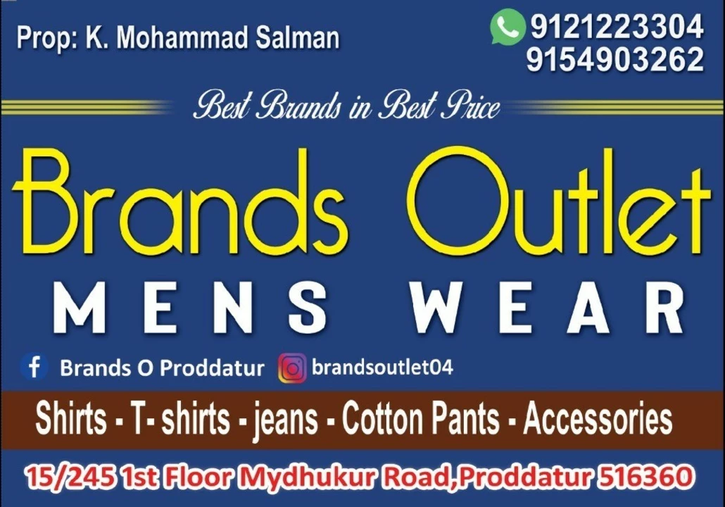 Visiting card store images of Brands Outlet mens wear