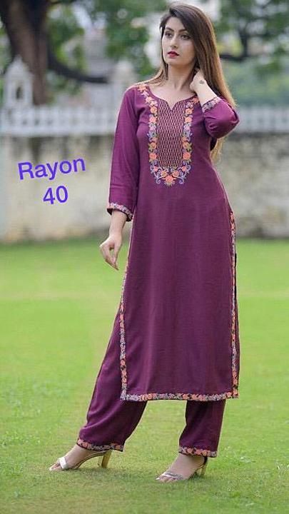 Rayon slub embroidered kurta with plazzo uploaded by business on 1/31/2021