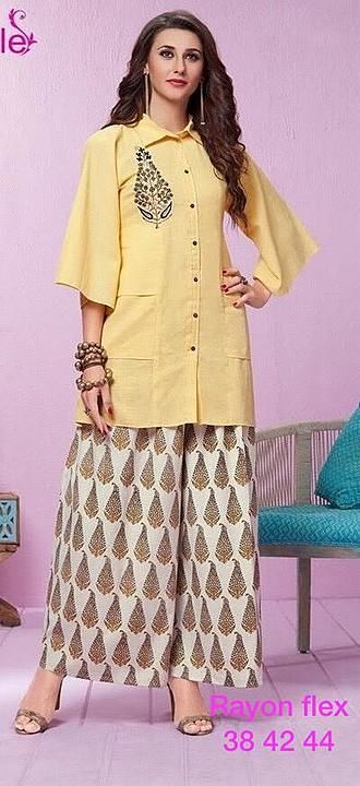 Rayon flex embroidered kurta with plazzo uploaded by business on 1/31/2021