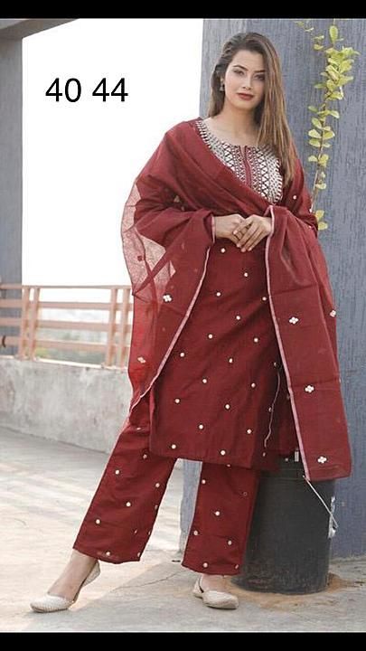 Chanderi embroidered kurta with bottom and dupatta uploaded by business on 1/31/2021