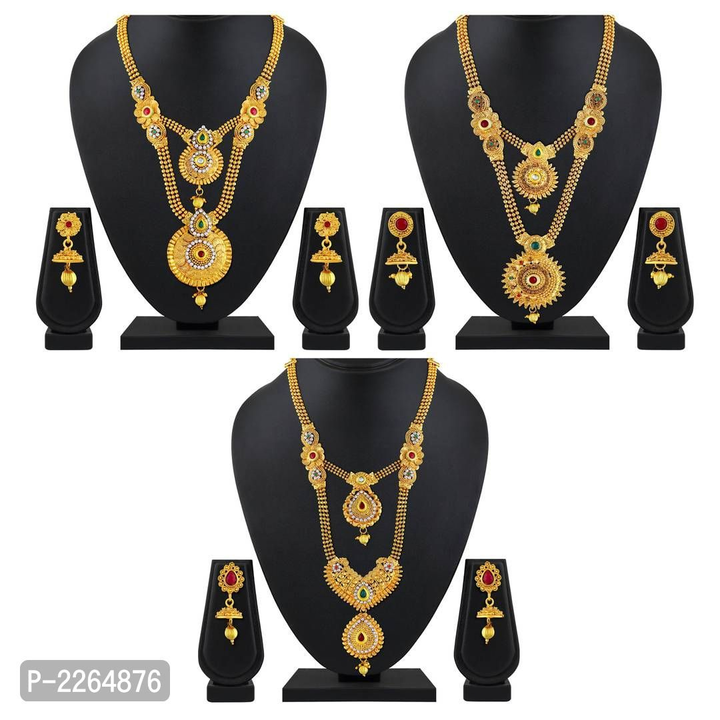 Traditional Jalebi Design Gold Plated Set Of 3 Matinee Necklace Set Combo uploaded by business on 12/13/2022