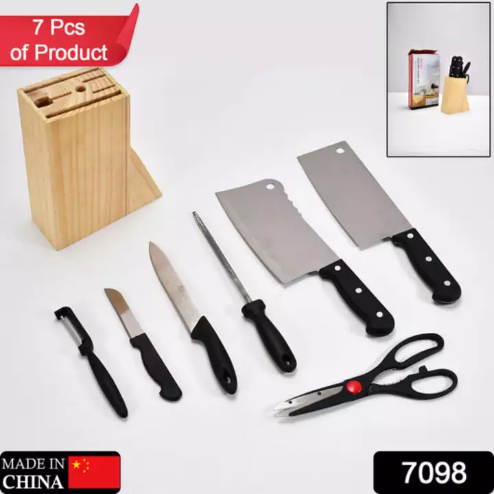 7098 7 Piece Kitchen Knife Set and Vegetable Peeler Set with wooden block uploaded by DeoDap on 12/13/2022