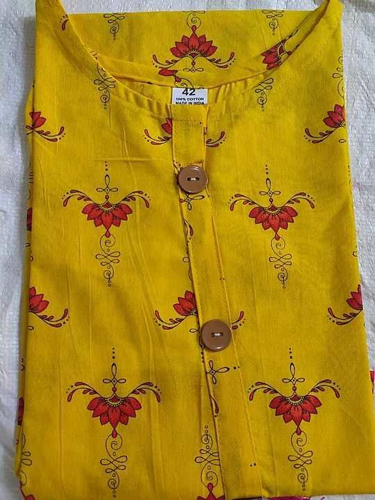 Post image Straight cotton printed kurti
Length 42"
Size (44) only 
Fabrice cotton printed
*Rate 325/-*
Free shipping

*Only Dtdc*