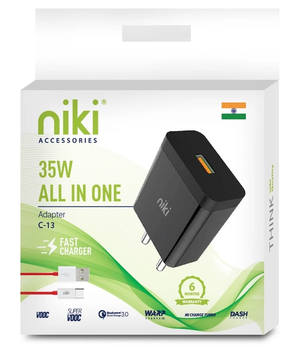 C-13 Fast Charger 35 Watts(Dash, Super Dash, Vooc, Super Vooc, Quick Charge, Turbo, Wrap, Dart)  uploaded by Niki Infotech Private Limited  on 12/13/2022
