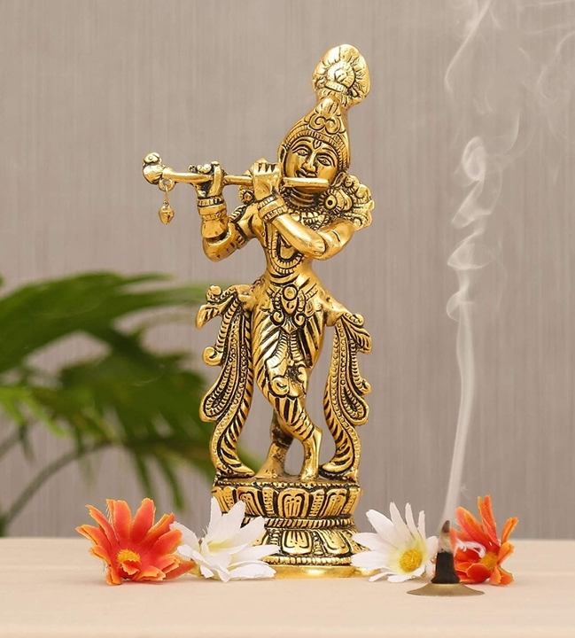 Golden Antique Lord Krishna Playing Flute  uploaded by RR TRADING COMPANY on 12/13/2022