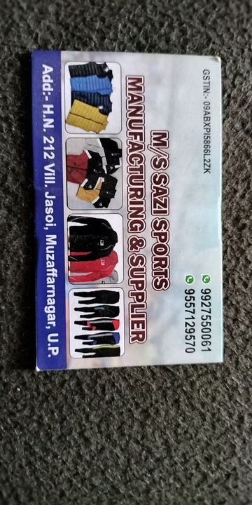 Visiting card store images of M/S SAZI SPORTS MANUFACTURING AND SUPPLIER