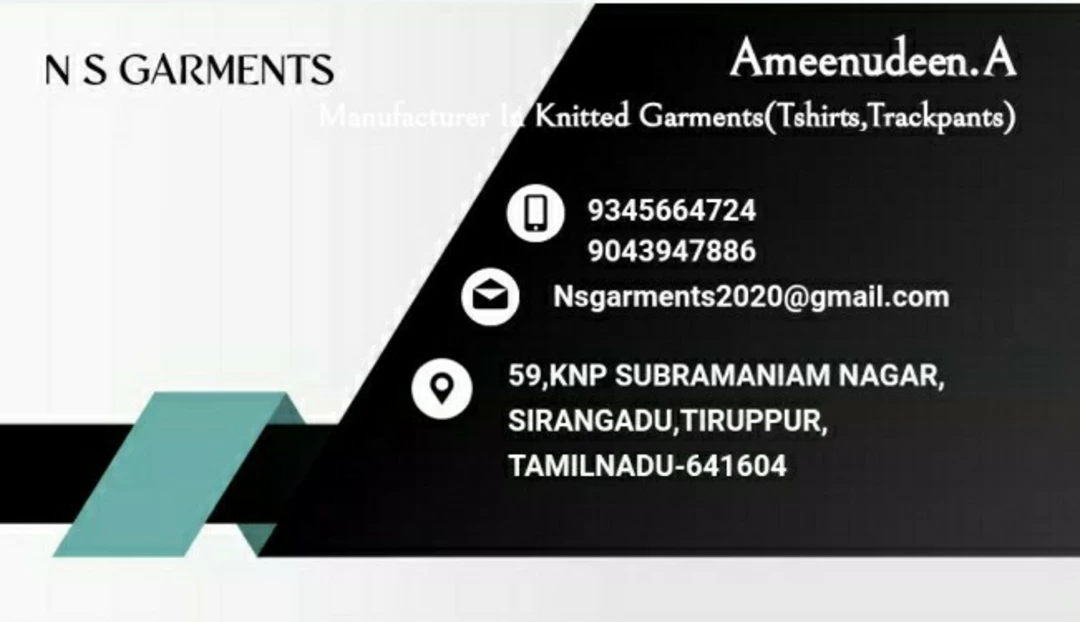 Visiting card store images of N s Garments