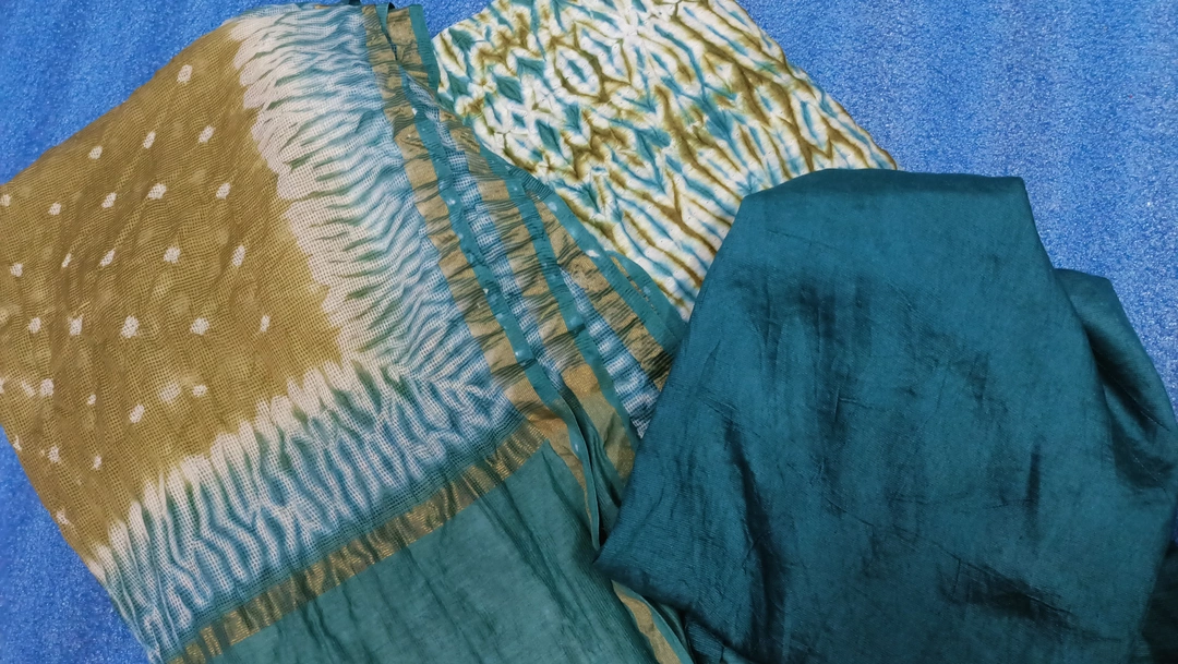 Pure chanderi cotton silk Shibori suite set 3 pic  uploaded by Tanzeb creation handloom banarsi saree on 12/15/2022