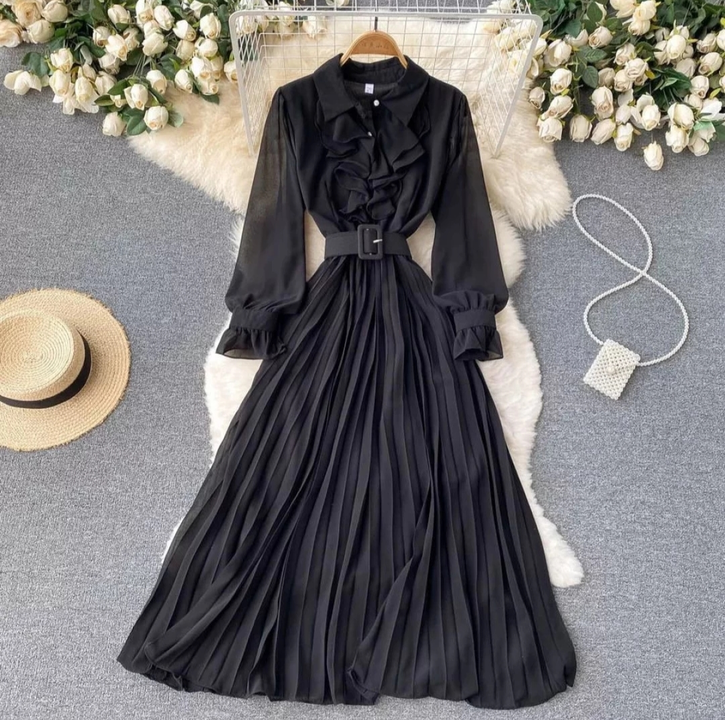 Product image of Women Ruffle long dress Black , price: Rs. 235, ID: women-ruffle-long-dress-black-0978fd6a