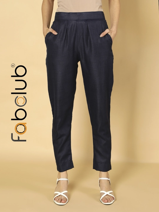 Cotton Solid Plain Navy Blue Women Trouser Pant uploaded by Fab Creation on 5/29/2024