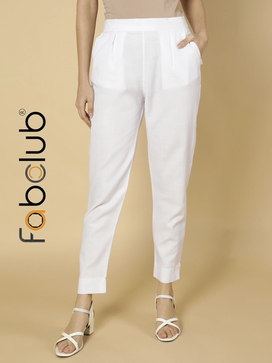 Cotton Solid Plain White Women Trouser Pant uploaded by Fab Creation on 12/16/2022