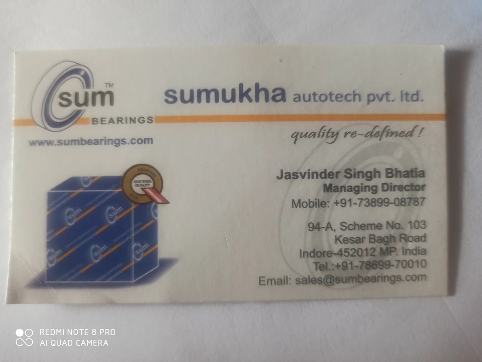 Visiting card store images of Sumukha Autotech Private Limited - Manufacturer
