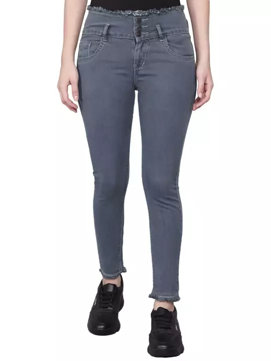M Moddy 3 Button Fray Hem Slim Women Grey Jeans [190] uploaded by business on 12/17/2022