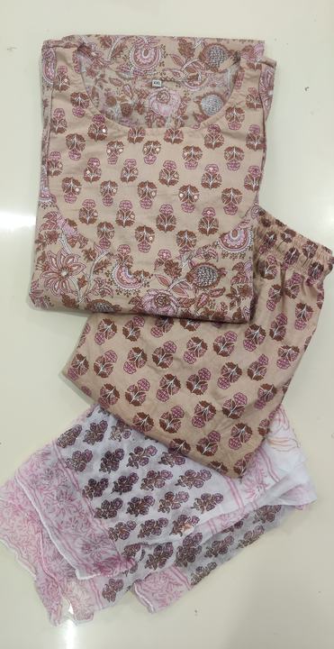 Pure Cotton Handwork Kurta , Pant, Dupatta Set uploaded by Super sales on 12/17/2022