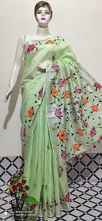 Semi lilan hand painted saree uploaded by business on 2/2/2021