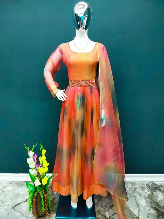 Post image 👗*Launching New Designer Party Wear Look Gown &amp; Dupatta Set*👗🧚‍♀️⭐️
*AD-034*
🧵*FABRIC DETAILS*🧵👇
*👉🧚‍♀️Gown Fabric* :Heavy Organza Silk With Shibori Style Digital Print With Full Sleeve *(CANVAS PATTA)**👉🧚‍♀️Gown Inner* : Micro Cotton*👉🧚‍♀️Gown Size*: M(38) L(40) XL(42)AND XXL(44Margin) Fully stitched🧚‍♀️👌⭐️💗       *👉🧚‍♀️Gown Length* :52-53Inches*👉🧚‍♀️Gown Flair *   : 3 Meter 
👉🧚‍♀️ *Bottom Fabric *:Heavy Micro Cotton 👉🧚‍♀️ *Bottom Length* 40 Inch *(Full Stitched)*
*👉🧚‍♀️Dupatta Fabric * :Heavy Organza Silk With Shibori Style Digital Print *👉🧚‍♀️Dupatta Length*:2.20 Meter
*👉🧚‍♀️ *Waist Belt * : Embroidery 5mm Sequence Work 
⚖️ *Weight* : 800 gm
👉* Rate :-1499/-*👈+$
📌🧚‍♀️ *FULL STOCK READY TO SHIP *🛳🚚🛍
*Unique Design For Your Unique Style……!!!! *👌⭐️ *Good Quality* ⭐️💗💫