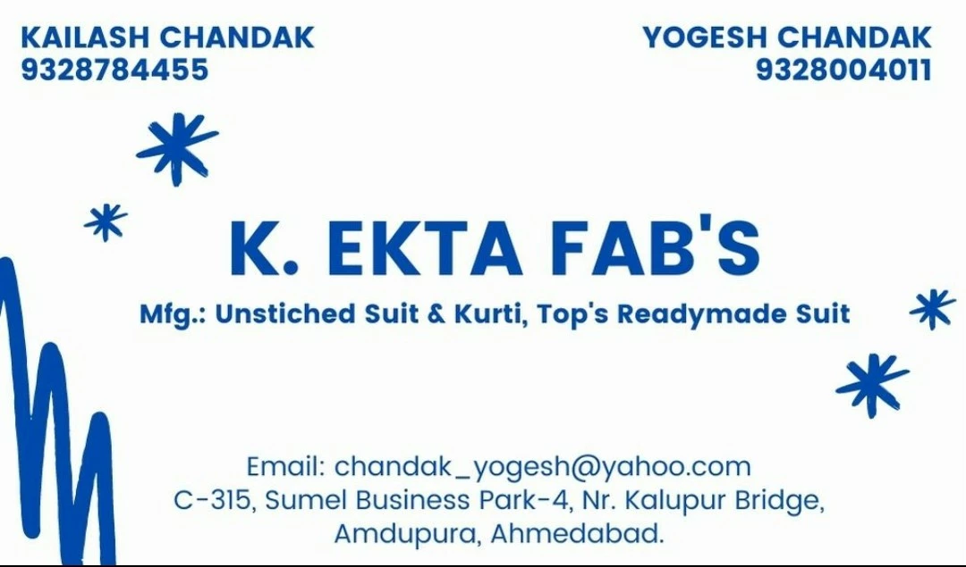Visiting card store images of K Ekta Fabs