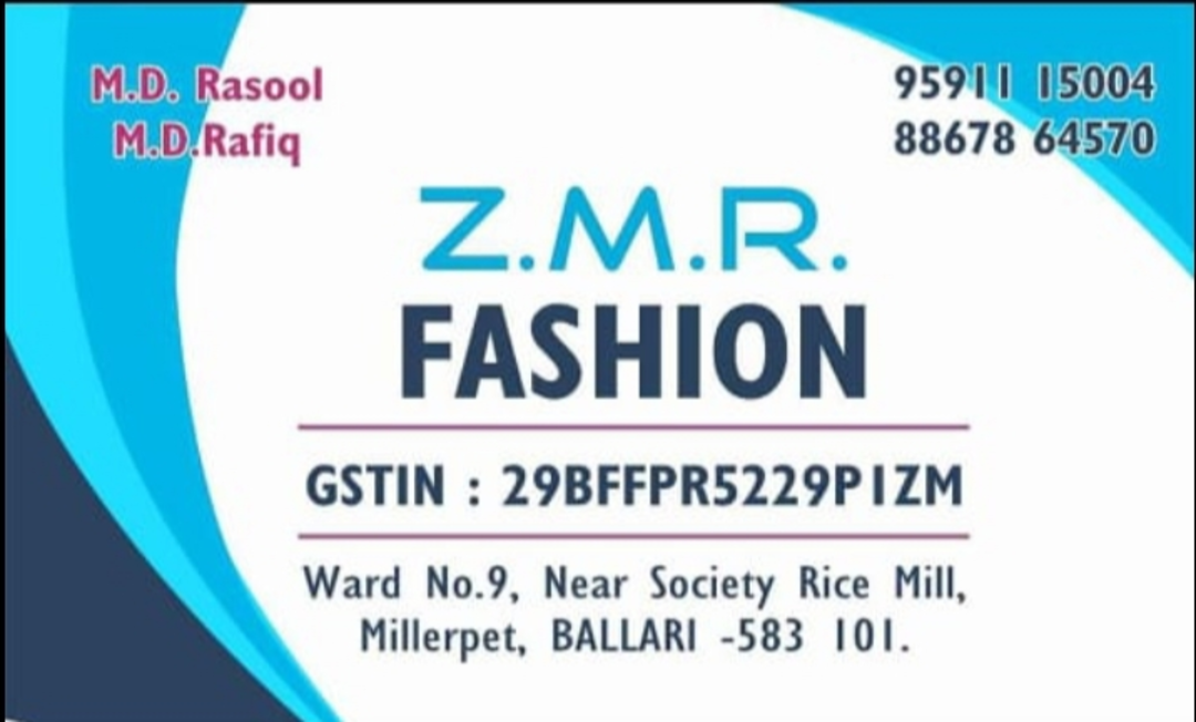 Visiting card store images of ZMR garments