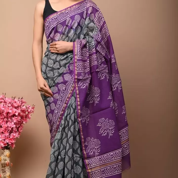 Post image *Hand Block printed Cotton chanderi silk Sarees with blouse*