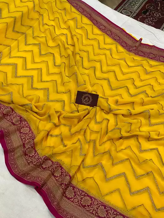 Semi Georgette zigzag Saree . Whats app me uploaded by business on 12/19/2022