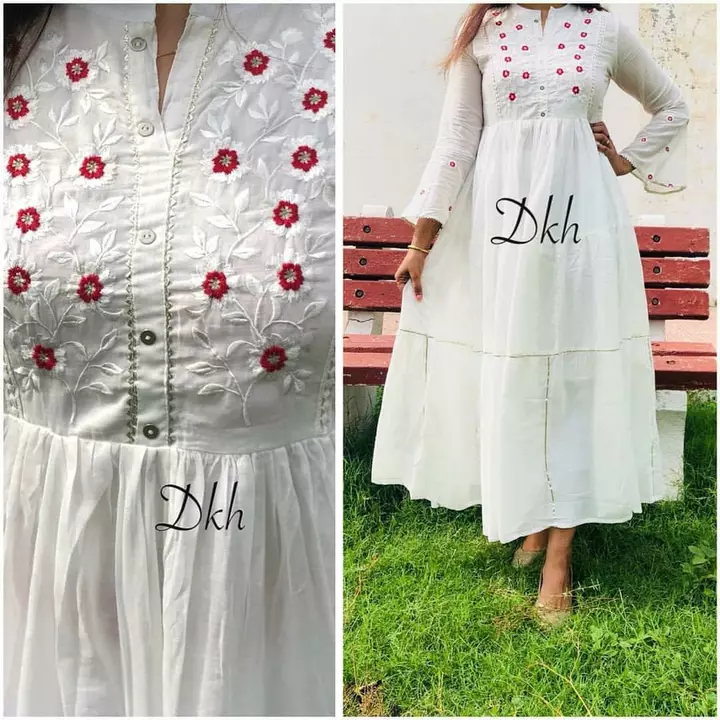 *White Full flair Bell salves Gown in soft Reyon in Tier pattern with mulmul lining*

*With gotta la uploaded by JAIPURI FASHION HUB on 12/19/2022