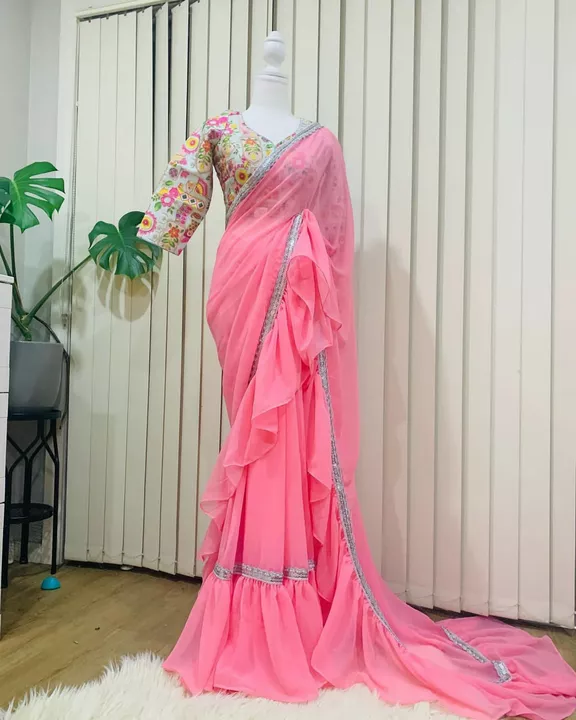 Post image *_NEW BEAUTIFUL GEORGETTE RUFFLE PARTY WEAR SAREE WITH PRINTED BLOUSE🚀 *_


   *Rate : 1199+$* 

*SAREE* : GEORGETTE SAREE WITH RUFFLE AND LACE WORK 

*BLOUSE* :  BANGLORY SATIN WITH PRINTED
0.80METER *UNSTITCHED*

*WEIGHT* : 650gm

😀✅Best quality ever✅😀
😋 *👌No Compromise with Quality👌* 😋
Mcl