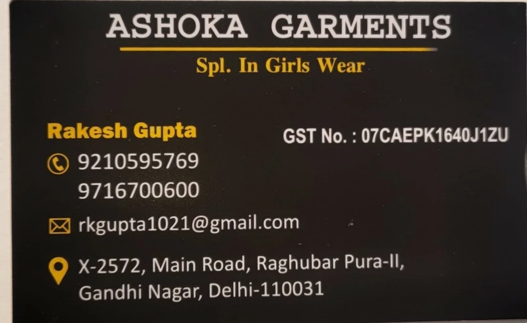 Visiting card store images of Ashoka garments