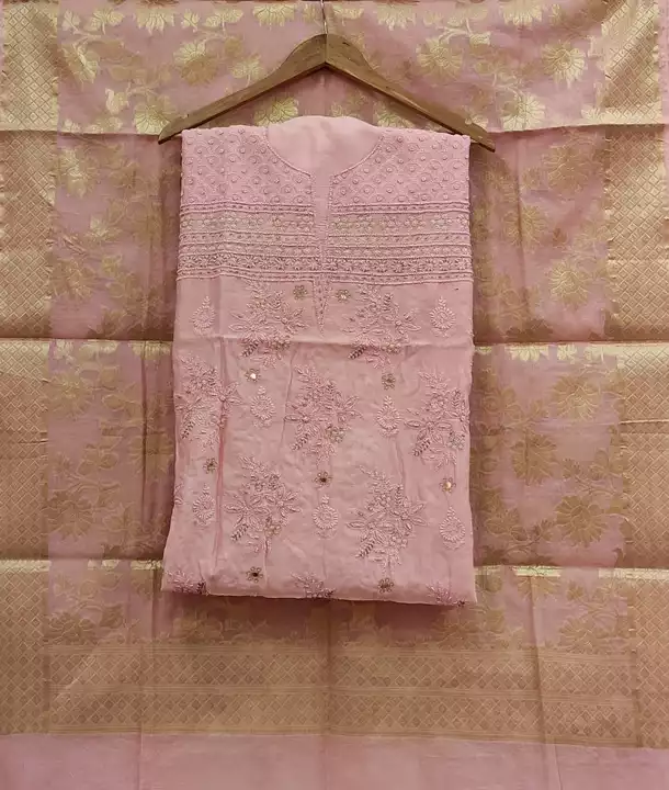 Post image 🌟 *CaSh On Delivery Available for Resellers* ✌️ *Safe, Reliable &amp; Fast Service, Must Use* 🌟

*Post 42* 

Pure CHANDERI SILK 70 Grams DYEABLE UNSTITCHED 2pc Suit Full Jaal Heavy KURTA DUPATTA set with 3 Taar Intricate CHIKANKARI hand embroidery work Embellished with Pearl Cutdana work. 
Length 48"-50"+

*Wholesale Final Price 👉 3750/-* FreeShip
........................................................... 
*M. R. P 👉 5000/-* FreeShip

👉 *Pay 150/- EXTRA CHARGED BY BLUEDART COMPANY on each parcel to AVAIL THE SAFEST CASH ON DELIVERY SERVICE* 👈