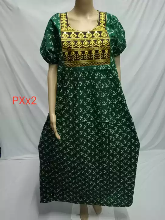 Post image *PREMIUM GOWN BOX EMBROID NIGHTY*
👉🏻SIZE: *XL,XXL*
👉🏻PRICE:Rs 320/-
👉🏻 Pure cotton
👉🏻 Measurements
Xl-LENGTH:55
    Chest-42-44
Xxl-LENGTH-55
CHEST-44-46
