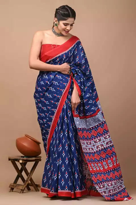 Cotton mulmul handprint saree  uploaded by business on 12/21/2022