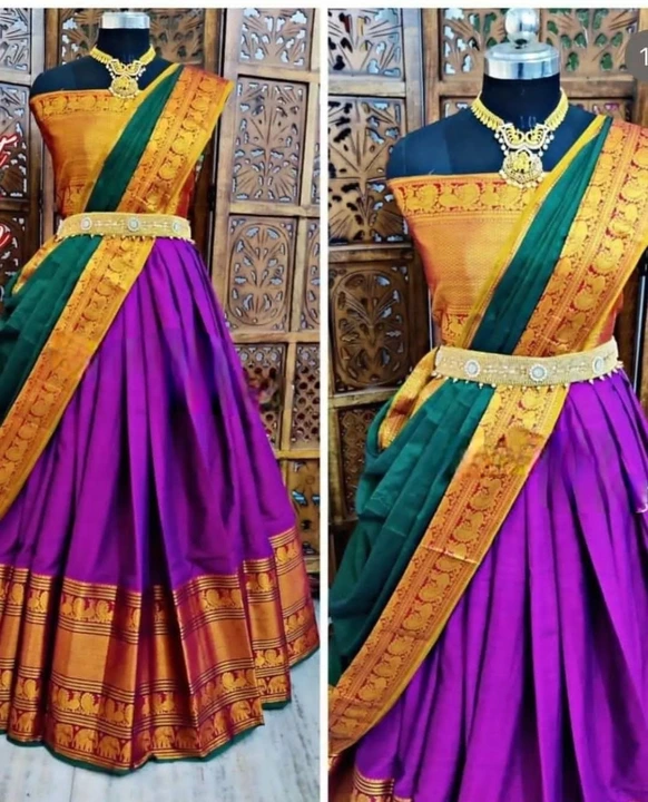 Post image *PVR,s New arrivals*
*Half Saree Now In Trend we believe in Quality 100% pure qaulity same as video and pic*
*PVR-Narayanapet*
*NOTE- with heavy diamond work belt same as pic*

😍Pure kanjivaram Silk  Zari border with blouse along with pure banarasi Duppta !!
Lehanga : 3 meters Blouse :0.80meter self blouseVoni : 2.20 meters pure banarasi Fabric
*🥳Price : 1599/
Ready Stock 100% pure qaulity 🥰🥰🥰🥰🥰🥰🥰🥰🥰
Book fast