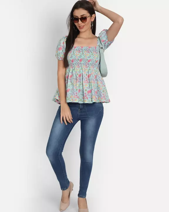 Jaipuri Print Cotton Crop Top with Sleeevs uploaded by business on 12/22/2022