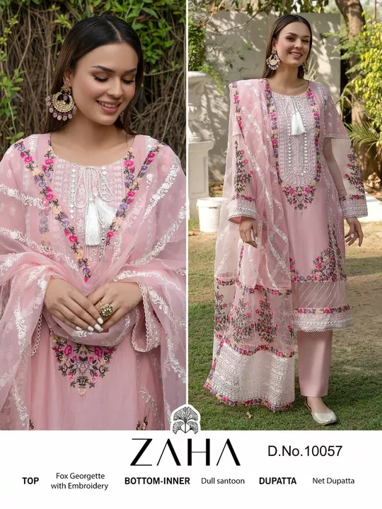 Post image 🙏🏻Dear    🎁Today we are launching Pakistani Concept...
   ZAHA - 10057💕
 👇🏻Fabric details 👇🏻
👗 TOP : GEORGETTE WITH HEAVY EMBROIDERED 👖Bottom : DULL SANTOON 🏳️‍🌈 DUPATTA : NET WITH HEAVY EMBROIDERED🏳️‍⚧️INNER :- SANTOON *PRICE -1299/-*