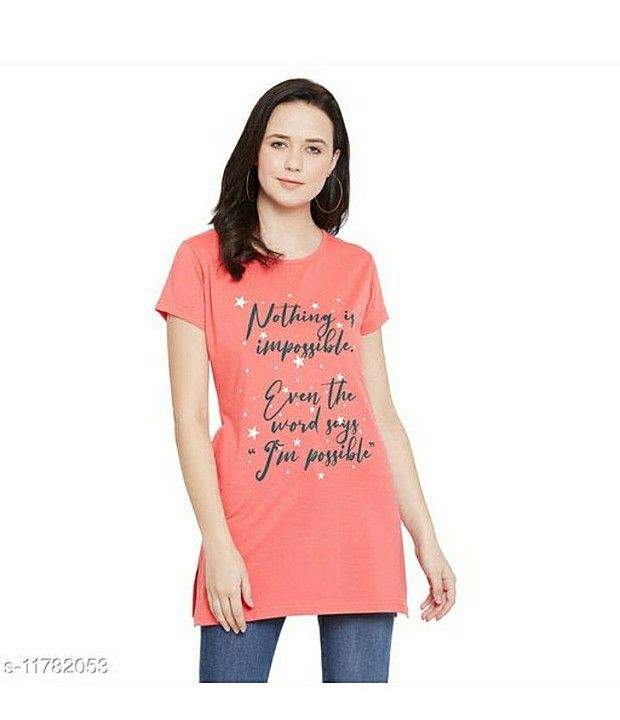 First Love Womens Cotton Regular Fit Round Neck Half Sleeves Printed Long T-Shirt With Side Pocket uploaded by business on 2/4/2021
