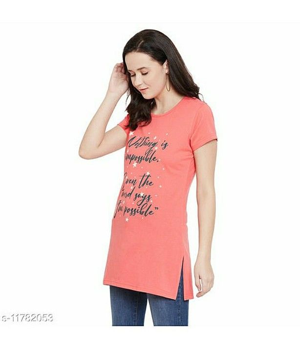 First Love Womens Cotton Regular Fit Round Neck Half Sleeves Printed Long T-Shirt With Side Pocket uploaded by AJ FASHION PARADISE  on 2/4/2021