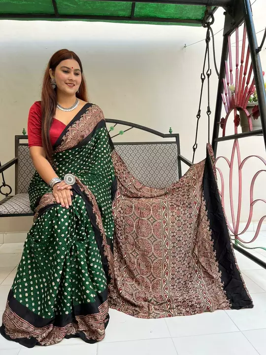 


*AJRAKH WITH BANDHEJ  MODAL SILK SAREE*

*SIZE - 6.5 mt WITH AJRAKH BLOUSE*
 uploaded by Kutchi_art_gallery on 12/23/2022