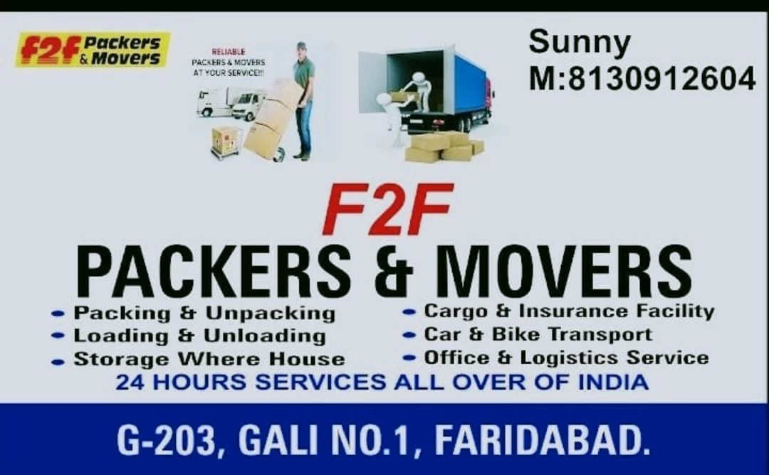 Visiting card store images of F2F packers and movers