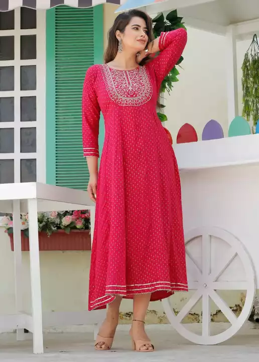 _*beautiful heavy flared printed long gowns with Embroidery zari work technique*

_ *yoke and sleeve uploaded by Rhyno Sports & Fitness on 12/23/2022