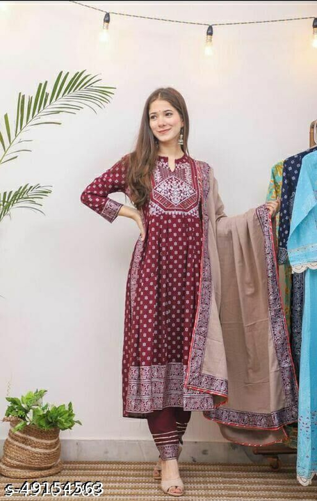 *Premium rayon high slit kurti with heavy liquid silver foil with Rayon pant & duaptta with border F uploaded by Rhyno Sports & Fitness on 12/23/2022
