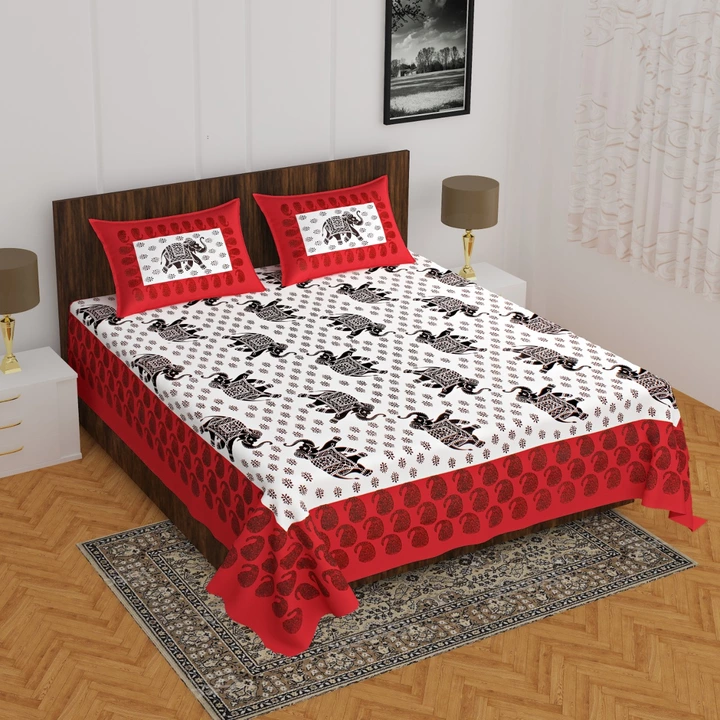 Sanganeri printed cotton double bedsheet with 2 pillow cover uploaded by Kandy SHOP on 12/23/2022